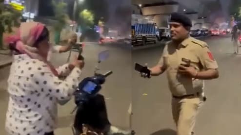 Traffic Police VIDEO: तावातावात आला अन् जोरदार कानाखाली मारली; ट्रॅफिक पोलिसाची महिलेला मारहाण!