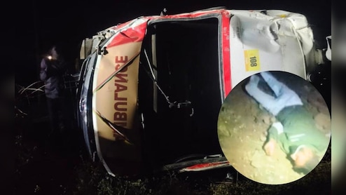 नशे में धुत्त ड्राइवर ने पलटी 108 एंबुलेंस, पुलिस के आने से पहले ही उठकर भाग गया चालक