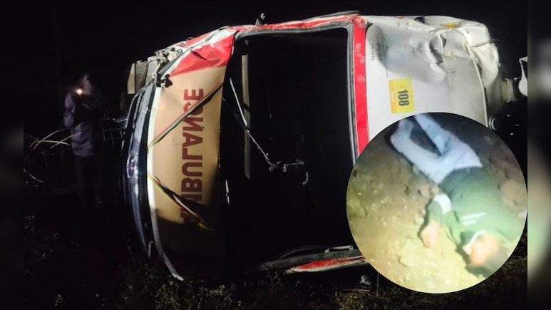 नशे में धुत्त ड्राइवर ने पलटी 108 एंबुलेंस, पुलिस के आने से पहले ही उठकर भाग गया चालक