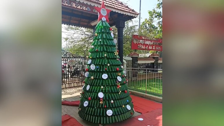 'Sustainable' Christmas Tree Made From Beer Bottles Sparks Row In Kerala