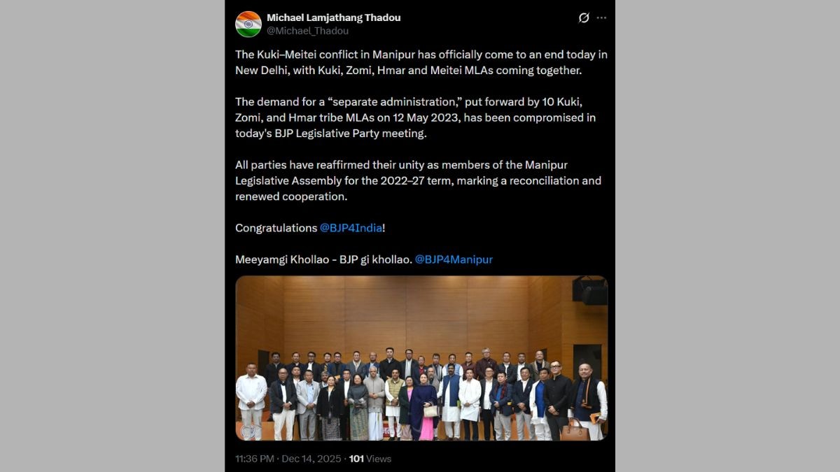 Michael Lamjathang Thadous post on X on the huge development Michael Lamjathang Thadous post on X on the huge development