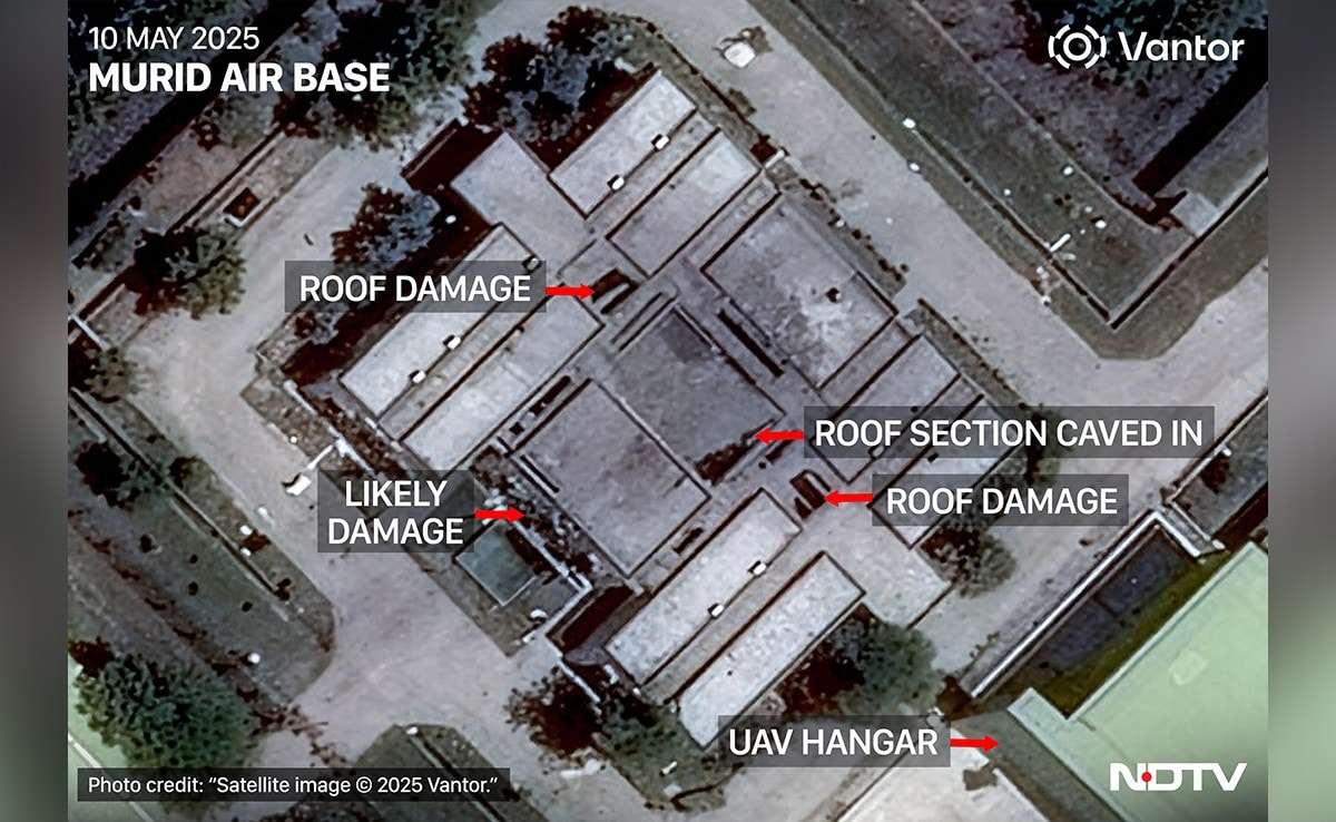 Satellite imagery indicate significant damage on the roof of the PAF facility. High-res image here Satellite imagery indicate significant damage on the roof of the PAF facility. High-res image here