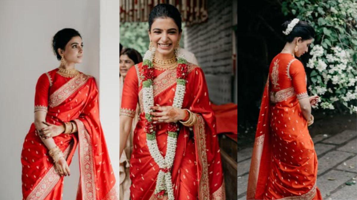 Samantha's Wedding Look Decoded: Custom Red Banarasi Saree, Tree Of Life On Blouse
