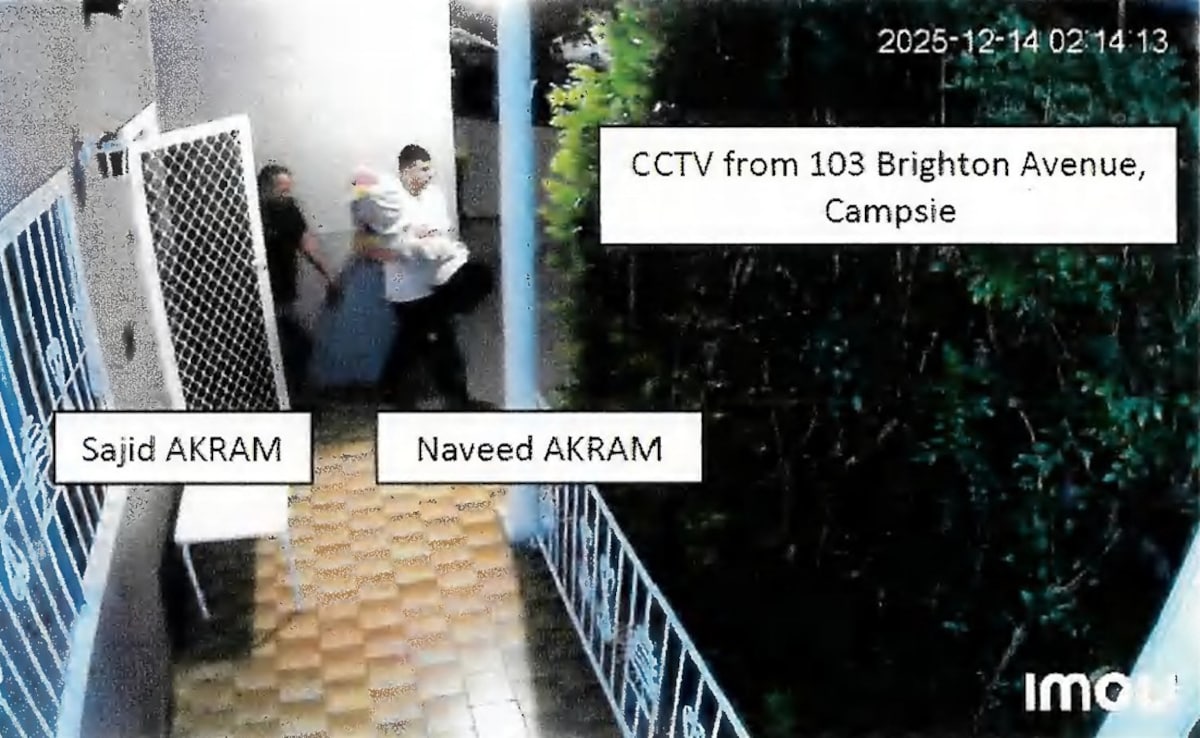 Frame Grab From CCTV  video footage of Sajid and Naveed Akram allegedly exiting 103 Brighton Avenue in Campsie on December 14