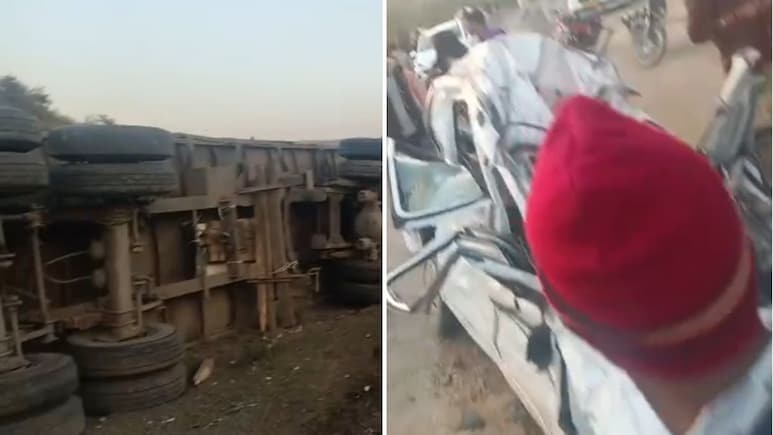 उदयपुर में बड़ा सड़क हादसा: आपस में टकराए 6 वाहन, 4 लोगों की मौत; चकनाचूर हो गई कार