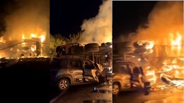 पुलिया से टकराकर आग के गोले में बदला ट्रक, पीछे से कार भी जा घुसी, राहगीरों ने बड़ी मुश्किल से बचाई यात्रियों की जान