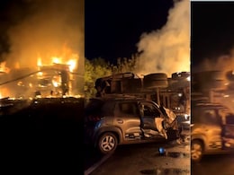 पुलिया से टकराकर आग के गोले में बदला ट्रक, पीछे से कार भी जा घुसी, राहगीरों ने बड़ी मुश्किल से बचाई यात्रियों की जान