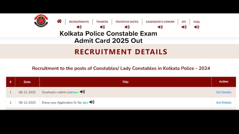 Kolkata Police Constable Exam Admit Card 2025 Out; Download Directly Here