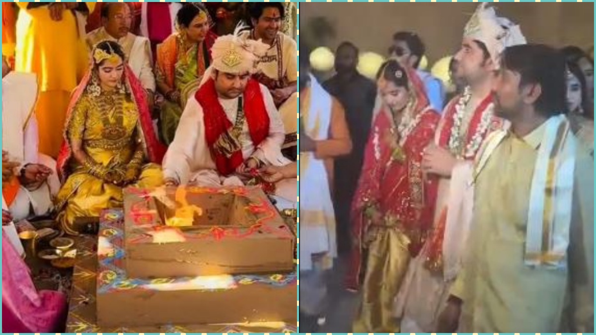 गोल्डन साड़ी में बेहद खूबसूरत लगीं इंद्रेश महाराज की पत्नी शिप्रा, देखें शादी की तस्वीरें