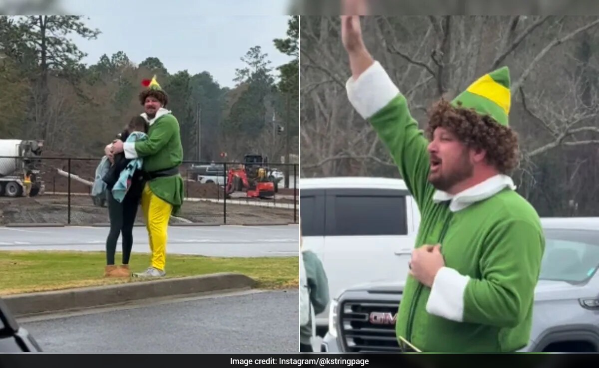 Father Surprises Daughter in Elf Costume