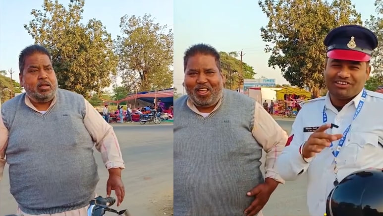 VIDEO: हेल्मेट का घातले नाही? काकांनी सांगितलं 'असं' कारण; पोलिसांनी हातच जोडले, व्हिडिओ व्हायरल