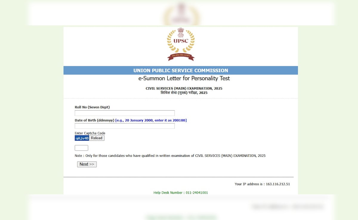 UPSC Releases E-Summon Letters for Civil Services Personality Test 2025