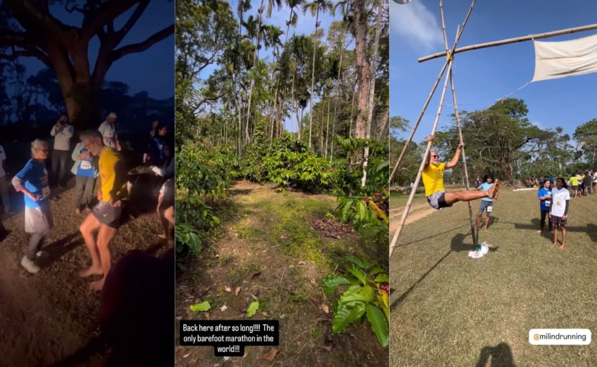 Milind Soman ran a marathon barefoot. Photo: Aakash Nambiar, Milind Soman/ Instagram Milind Soman ran a marathon barefoot. Photo: Aakash Nambiar, Milind Soman/ Instagram