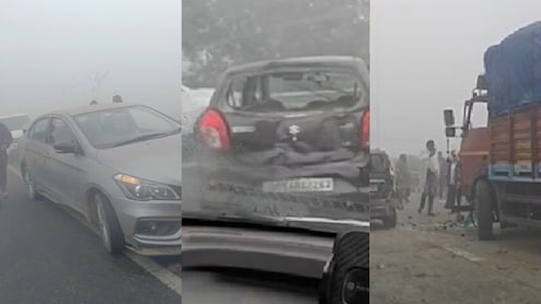 कोहरे में कोहराम, ग्रेटर नोएडा में एक्सप्रेसवे पर धड़ाधड़ टकराईं गाड़ियां, लगा लंबा जाम, अमरोहा में एक की मौत