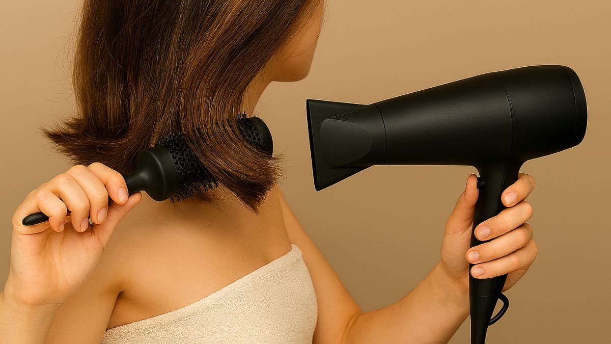 Use a concentrator nozzle and downward airflow to keep cuticles flat and frizz-free. Use a concentrator nozzle and downward airflow to keep cuticles flat and frizz-free.