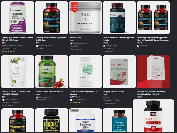 Berberine supplements, capsules, powders sold for as high as Rs 3,000. Berberine supplements, capsules, powders sold for as high as Rs 3,000.