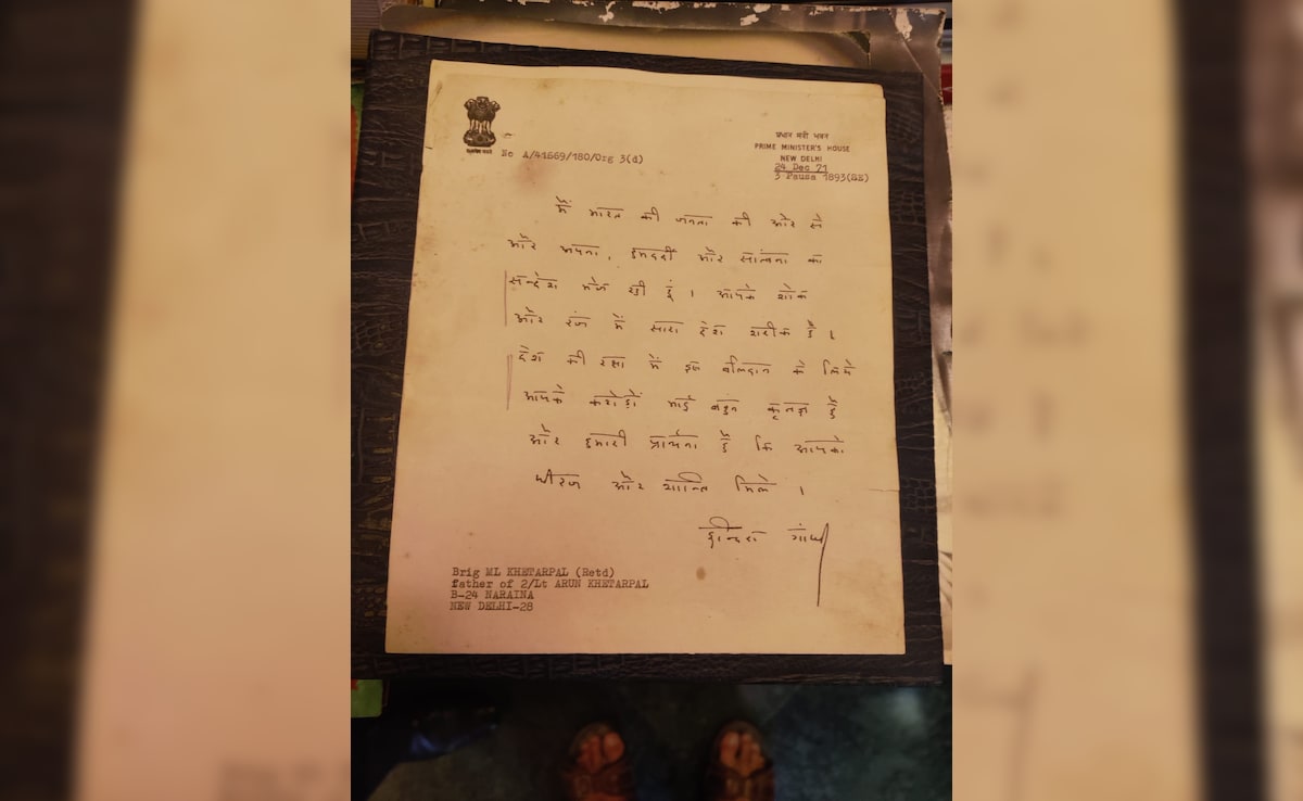 The letter Indira Gandhi wrote to Arun Khetarpals father in 1971. Courtesy: Mukesh Khetarpal The letter Indira Gandhi wrote to Arun Khetarpals father in 1971. Courtesy: Mukesh Khetarpal