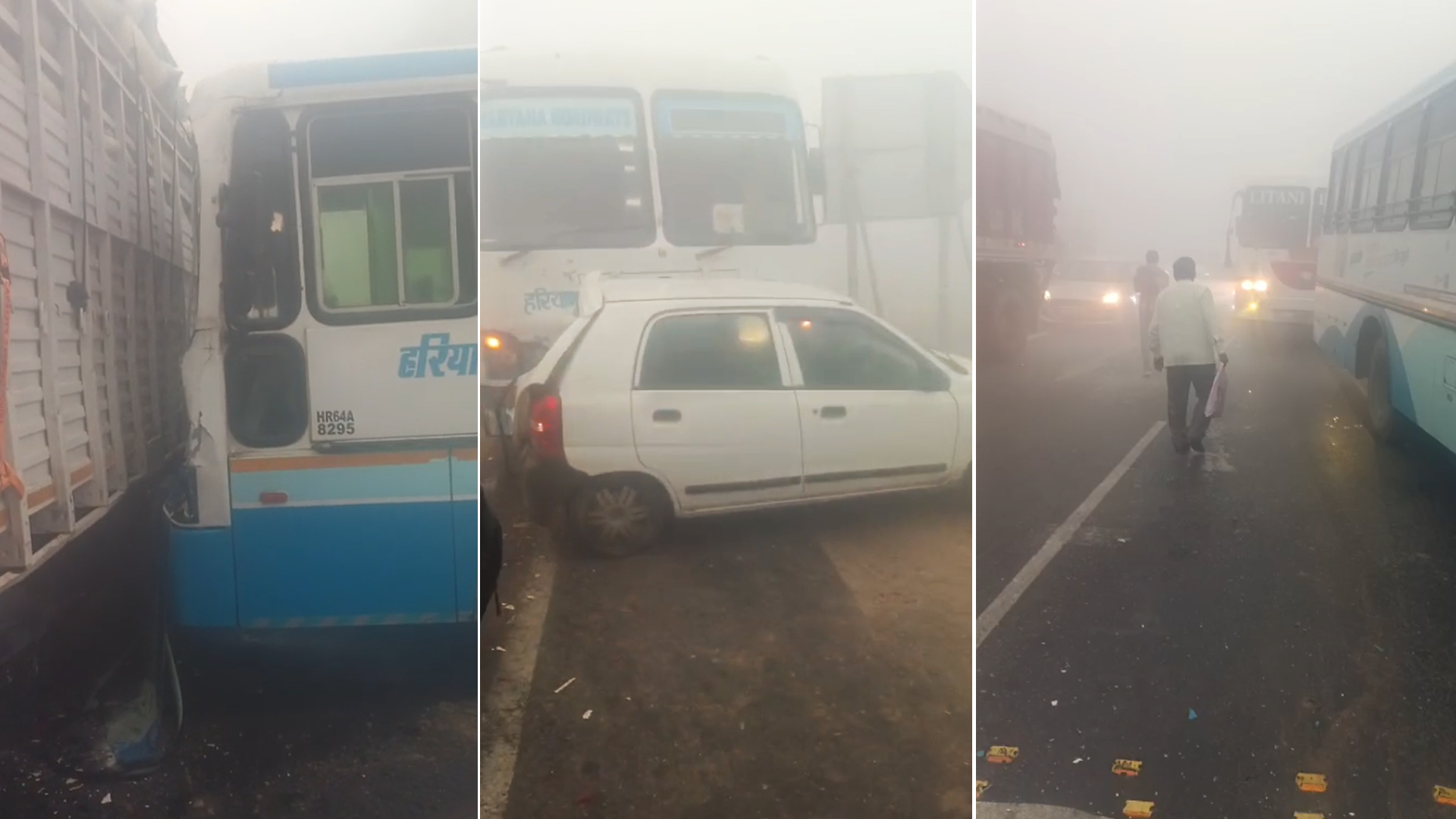 Buses, Cars Damaged In Vehicle Pile-Ups In Haryana Due To Dense Fog