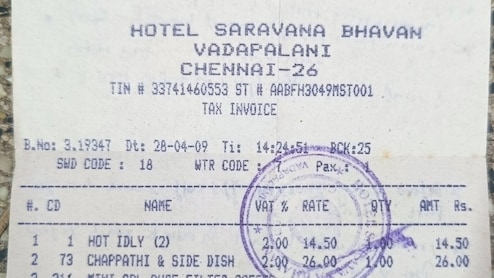 Saravana Bhavan Bill From 2009 Goes Viral: Three Items Cost Just Rs 50