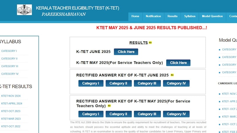 Kerala Teacher Eligibility Test May And June 2025 Results Published