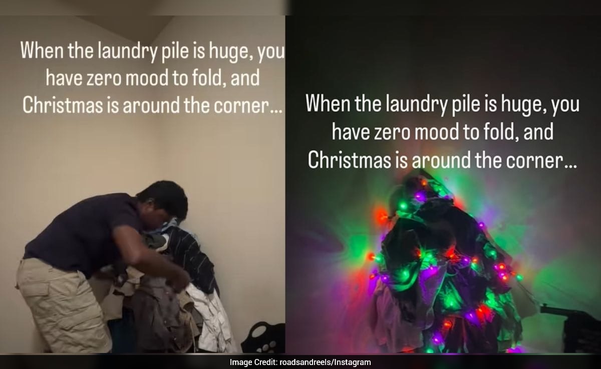 Man Turns Laundry Pile Into Christmas Tree