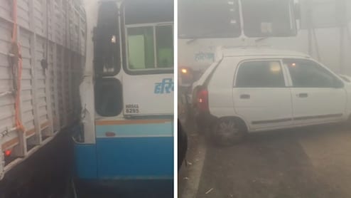 हरियाणा में कोहरे का कहर,  आपस में टकरा गईं बसें और कारें, VIDEO आया सामने