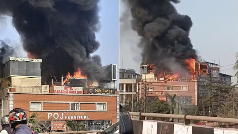 Massive Fire At Bar In Bhubaneswar. Thick Black Smoke Seen Atop Building