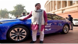 Union Minister Pralhad Joshi Reaches Parliament In Hydrogen-Powered Toyota Mirai