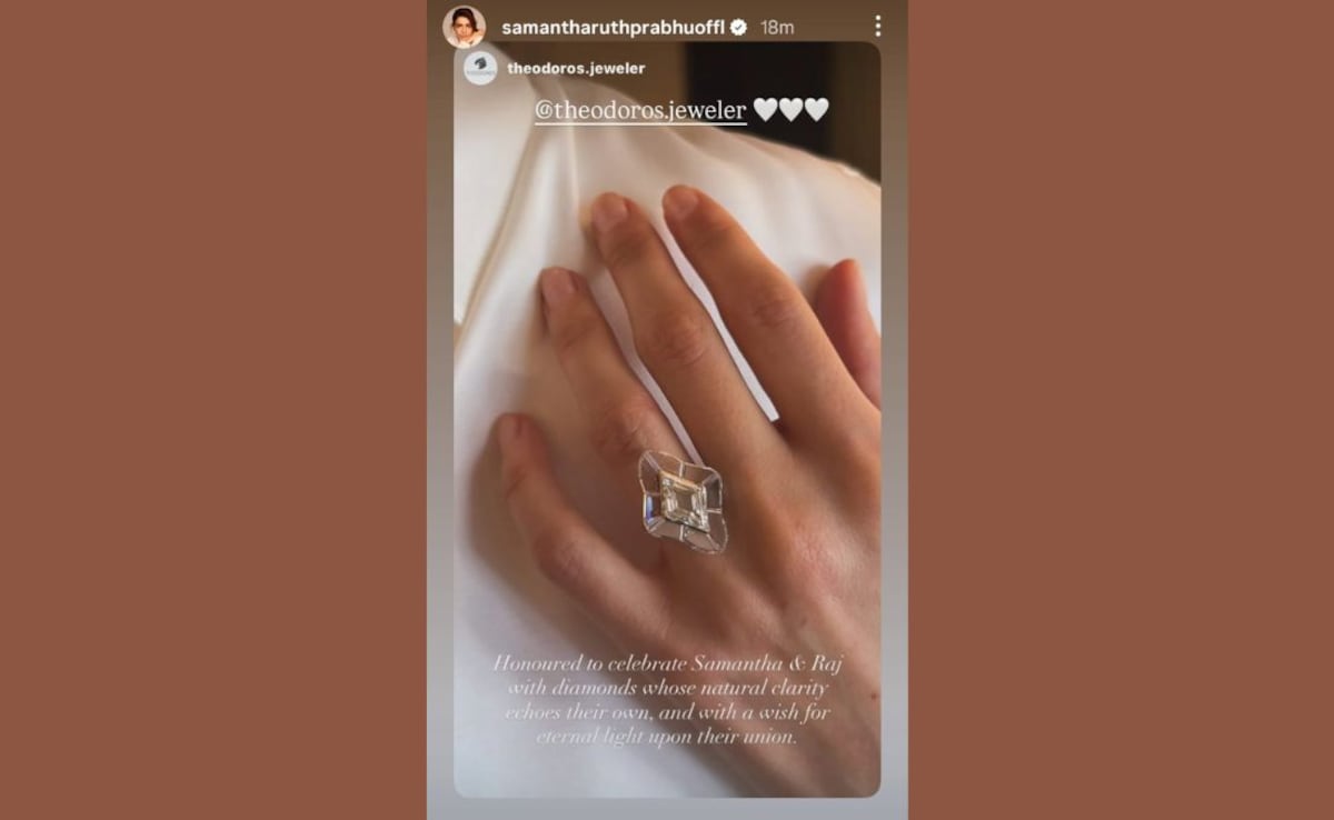 Samanthas engagement ring designer wrote, ""Honoured to celebrate Samantha & Raj with diamonds whose natural clarity echoes their own." Photo: Samantha Ruth Prabhu/ Instagram