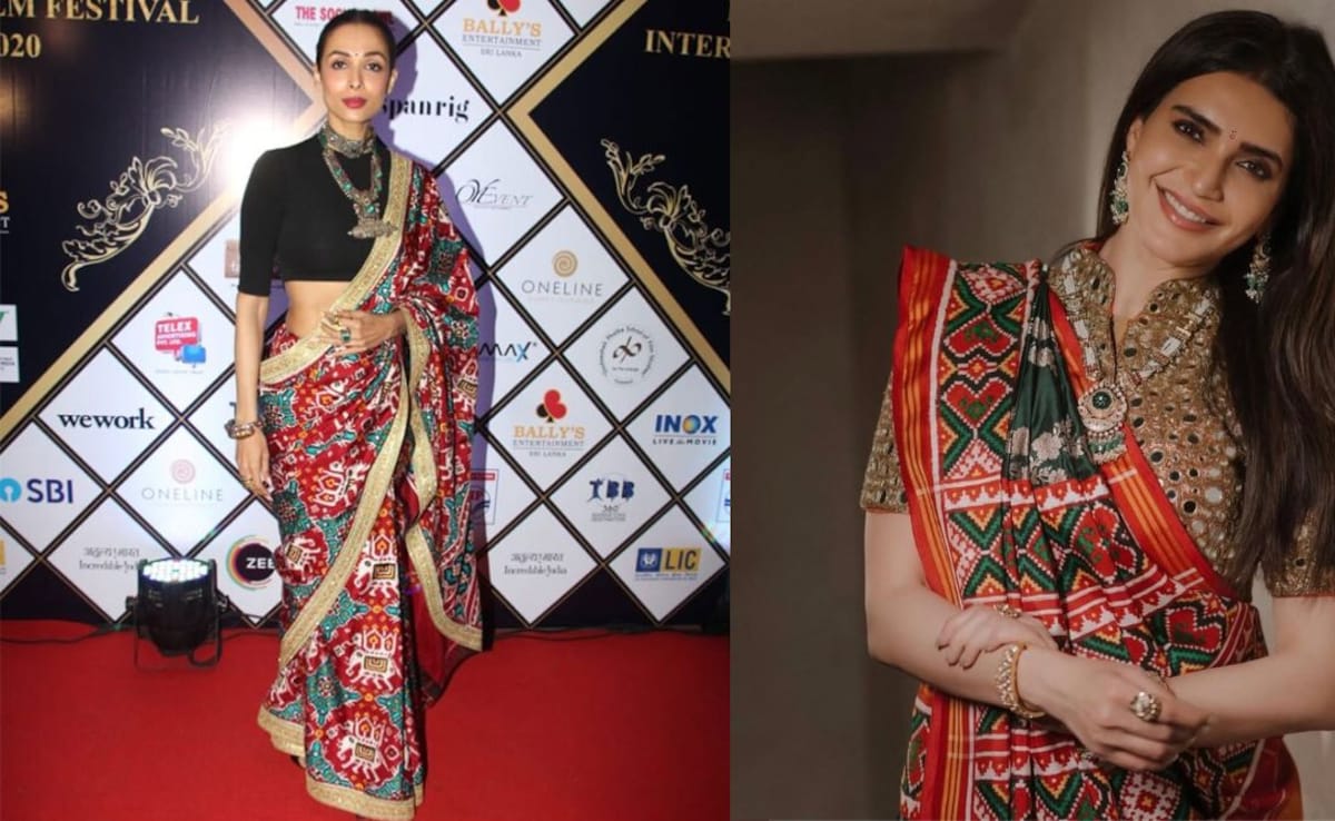 Apart from the square patterns inspired by intricate wall designs in old Gujarati monuments, you will also come across flowers, tigers, elephants, parrots, and girls weaved into a custom Patola saree. Photo: NDTV, Salvi Nirmal/Instagram Apart from the square patterns inspired by intricate wall designs in old Gujarati monuments, you will also come across flowers, tigers, elephants, parrots, and girls weaved into a custom Patola saree. Photo: NDTV, Salvi Nirmal/Instagram