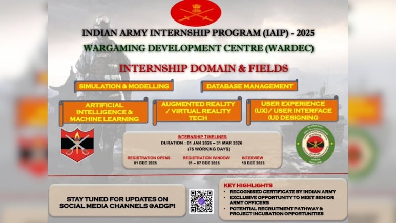 Indian Army WARDEC Internship 2025: Applications Open Till 7 December