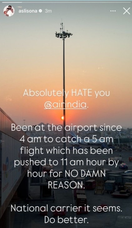 A screenshot of Sonakshi Sinhas now-deleted Instagram Story slamming Air India. A screenshot of Sonakshi Sinhas now-deleted Instagram Story slamming Air India.