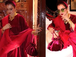 Rekha Pairs A Manish Malhotra Saree With Velvet Tunic And <i>Batwa</i> For Christmas