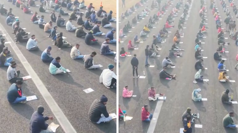 परीक्षा है या भंडारा? होमगार्ड की परीक्षा के लिए सड़क पर बिठाए गए हजारों युवा, वीडियो वायरल