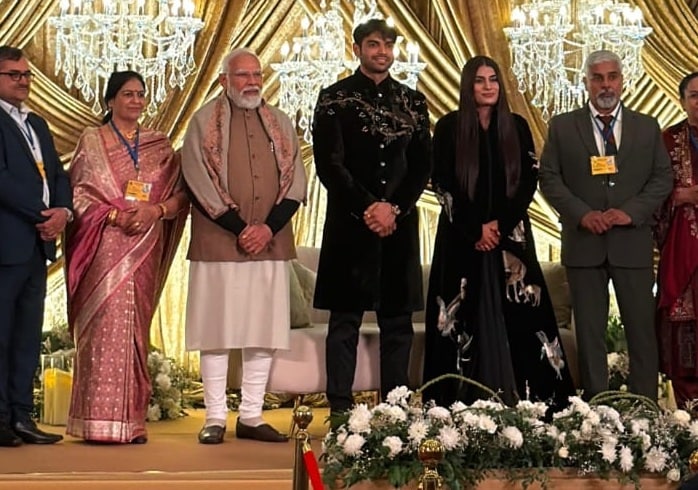 Neeraj And Wife Himani Host Marriage Reception, PM Modi Attends Event