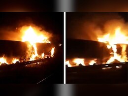 भारतमाला हाईवे पर बड़ा हादसा, टक्कर के बाद 2 ट्रकों में लगी भीषण आग; 2 लोगों के जिंदा जलने की खबर