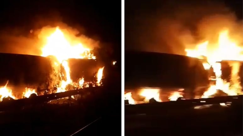 भारतमाला हाईवे पर बड़ा हादसा, टक्कर के बाद 2 ट्रकों में लगी भीषण आग; 2 लोगों के जिंदा जलने की खबर