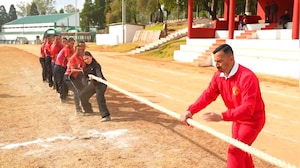 Actor Bhumi Pednekar Joins Soldiers For Tug Of War Challenge