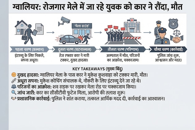 रोजगार मेले में नौकरी के लिए इंटरव्यू देने जा रहे युवक को कार ने रौंदा