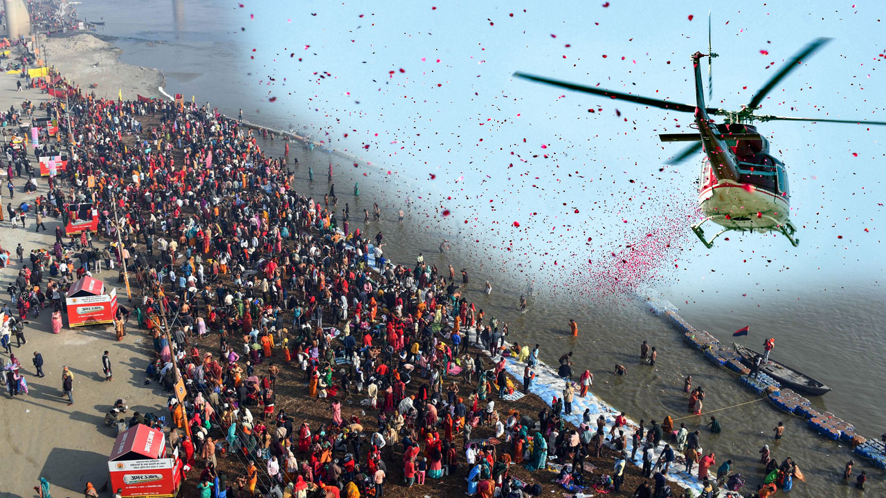 Magh Mela 2026: Flower Petals Showered On Devotees During Holy 'Snan' On Mauni Amavasya