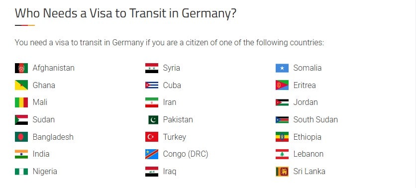 Countries with no "transit privlege". Photo: germany-visa.org