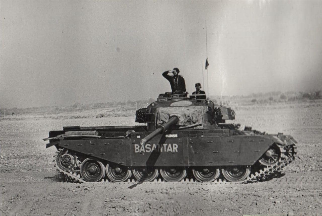 Amarjit Singh Bal, as the second-in-command, saluting during the farewell parade of the Centurion tank that took part in the Battle of Basantar.