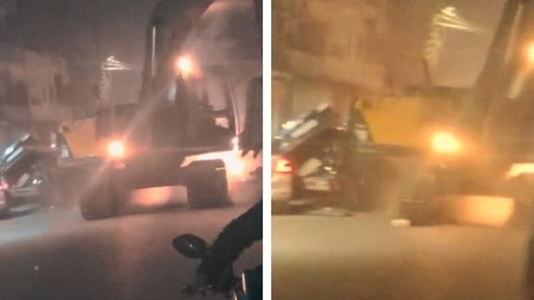 Drunk Excavator Operator Goes On Rampage In UP, Runs Over Parked Cars