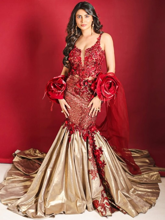 Malti Chahar Slays in Glamorous Red‑Gold Mermaid Gown