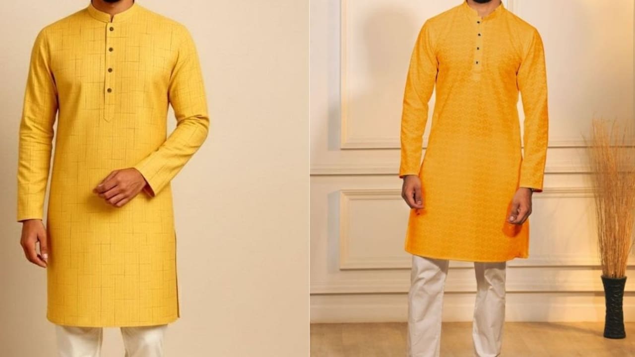 Yellow ethnic wear options curated for Vasant Panchami celebrations for men and women Yellow ethnic wear options curated for Vasant Panchami celebrations for men and women