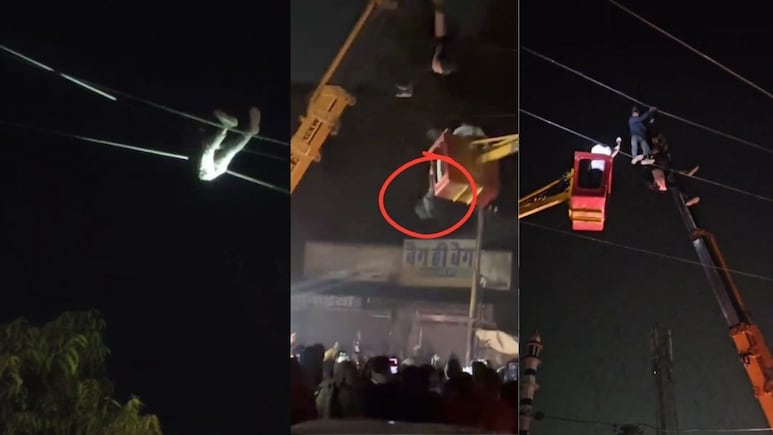 Rajasthan: दौसा में आधी रात बिजली पोल पर चढ़ा मजदूर, रेस्क्यू के दौरान क्रेन से फिसला; रोंगटे खड़े कर देगा Video