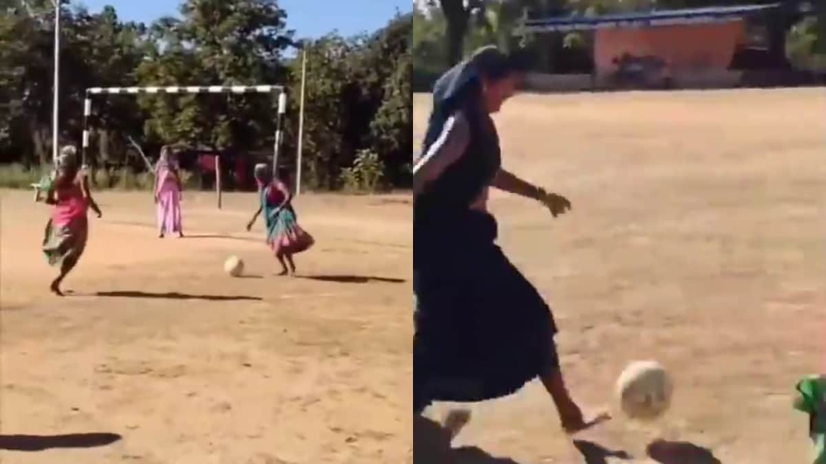 साड़ी पहनकर फुटबॉल खेलने उतरी महिलाएं, सोशल मीडिया पर छाया VIDEO