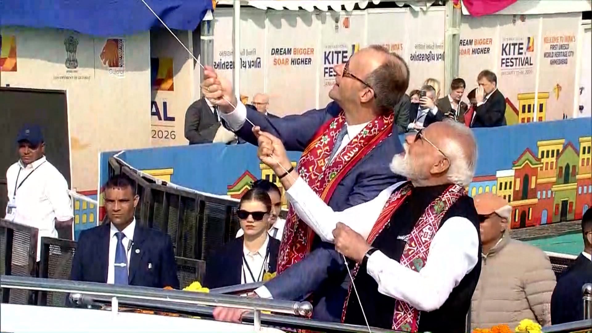 PM Modi, German Chancellor Merz Fly Kites At Sabarmati Festival