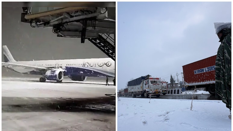 यातायात पर भारी बर्फबारी, श्रीनगर एयरपोर्ट से 11 उड़ानें रद्द, कई सड़कें बंद