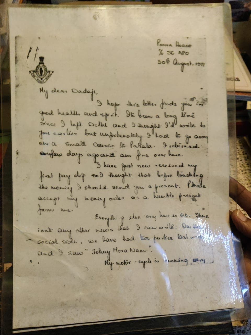 The letter Arun Khetarpal wrote to his grandfather. 